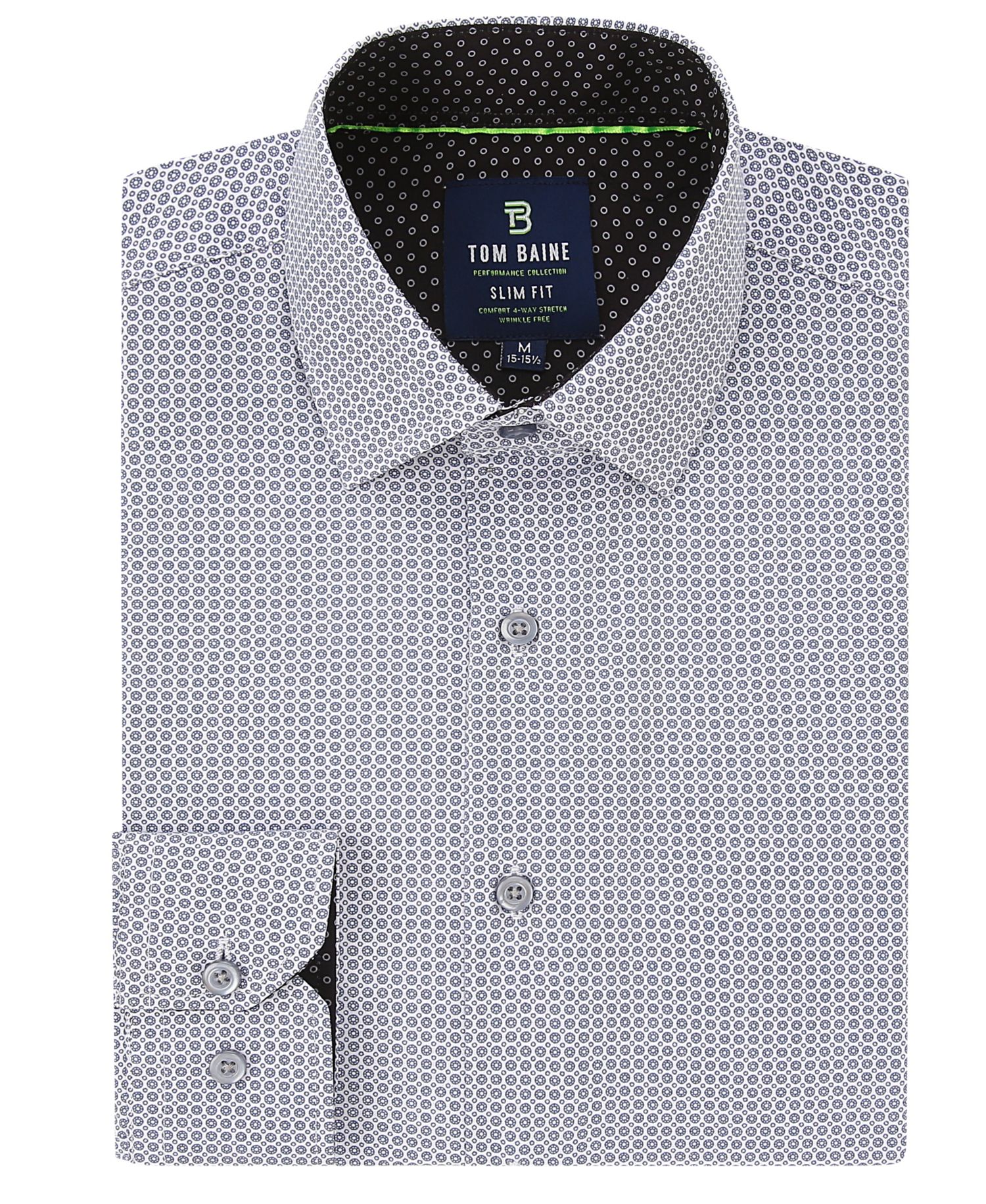 Men's Slim Fit Performance Long Sleeve Geometric Button Down Dress Shirt