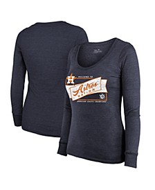 Women's Threads Navy Houston Astros 2022 American League Champions Tri-Blend Long Sleeve Scoop Neck T-shirt