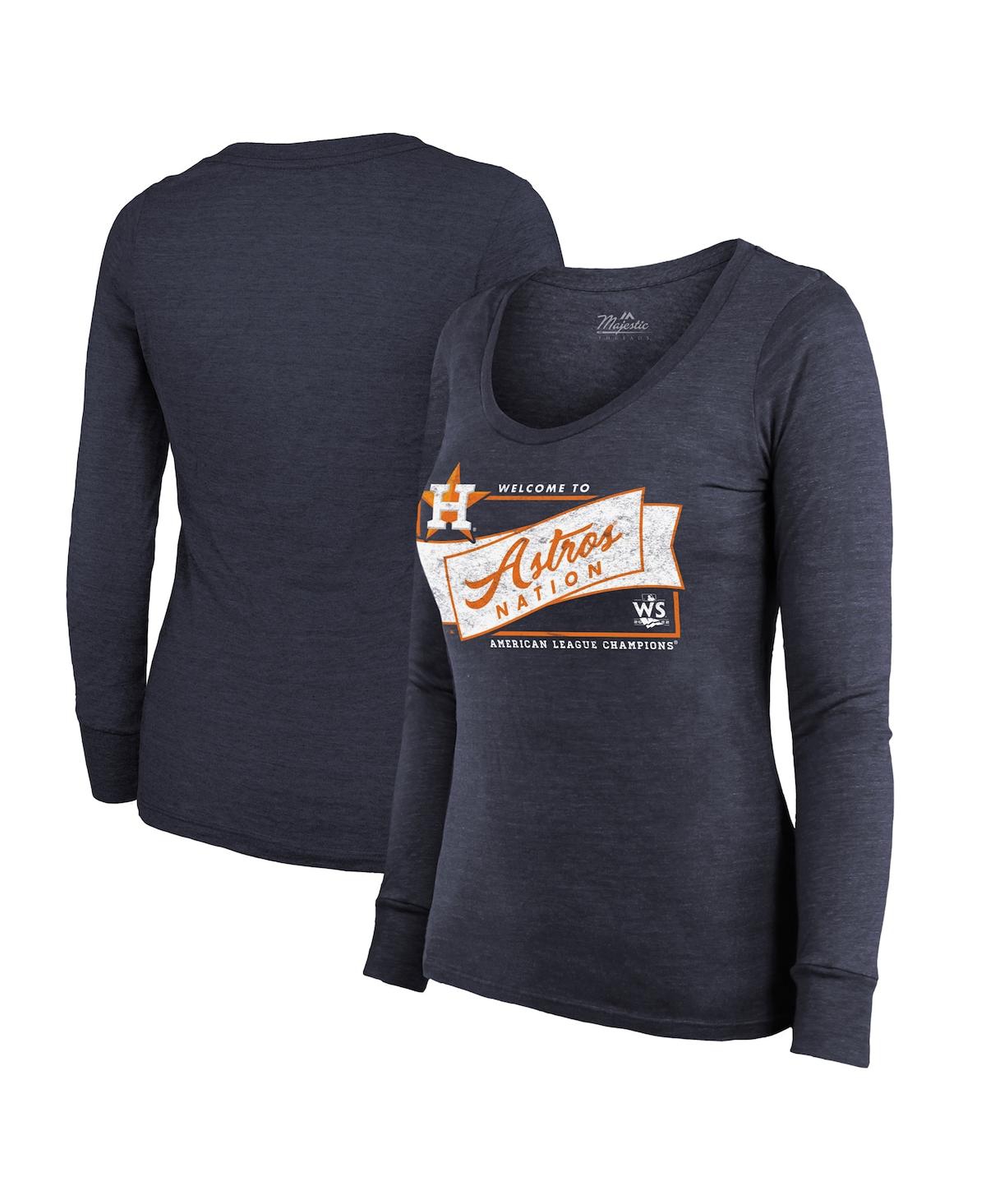 Women's Majestic Threads Navy Houston Astros 2022 American League Champions Tri-Blend Long Sleeve Scoop Neck T-shirt - Navy