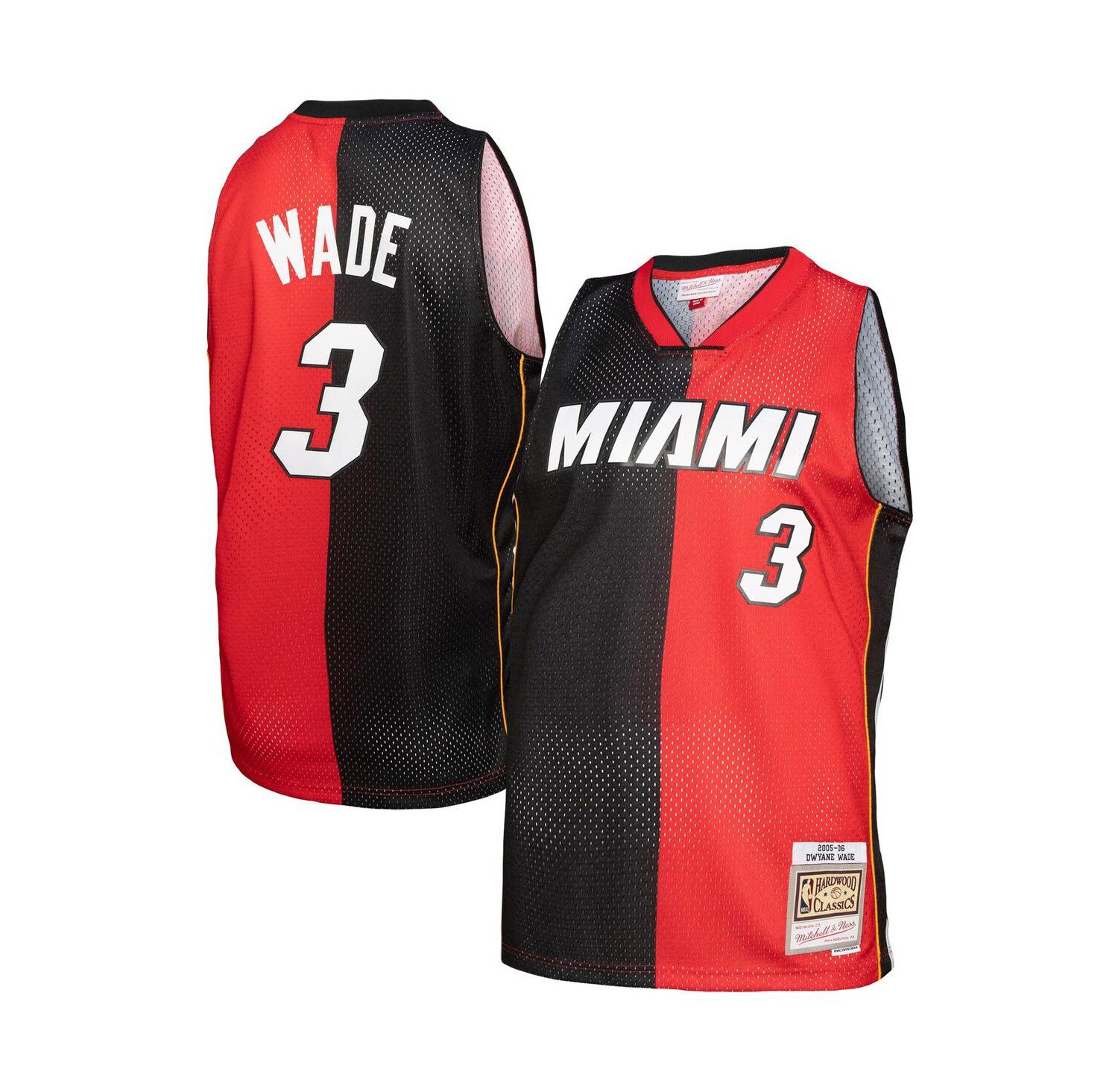 Men's Dwyane Wade Black, Red Miami Heat Big and Tall Hardwood Classics 2005-06 Split Swingman Jersey