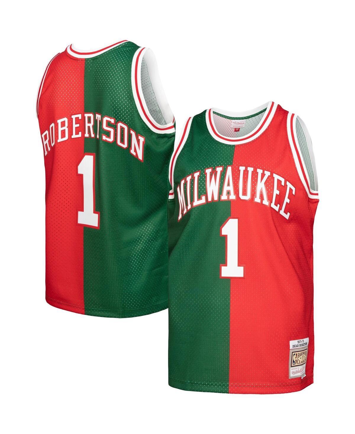 Men's Mitchell & Ness Oscar Robertson Red Milwaukee Bucks Hardwood Classics 1971-72 Split Swingman Jersey - Red