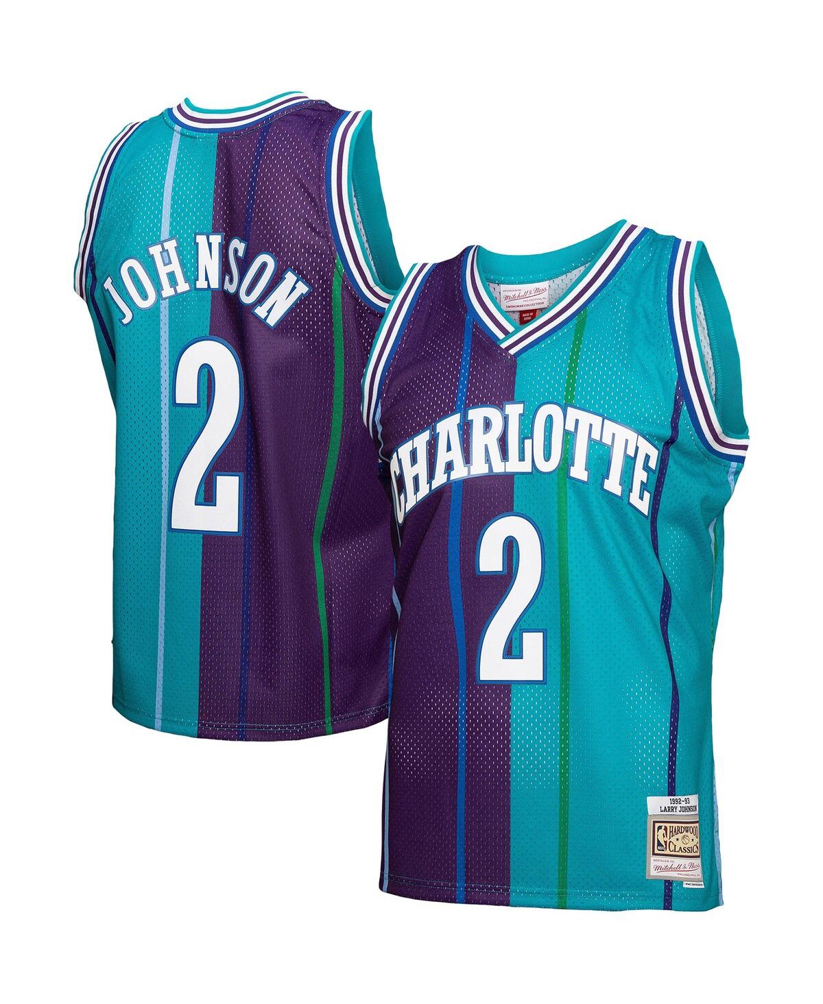 Men's Mitchell & Ness Larry Johnson Purple Charlotte Hornets Hardwood Classics 1992-93 Split Swingman Jersey - Purple