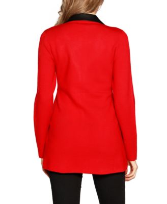 Black Label Women's Faux-Leather Collared Sweater Jacket