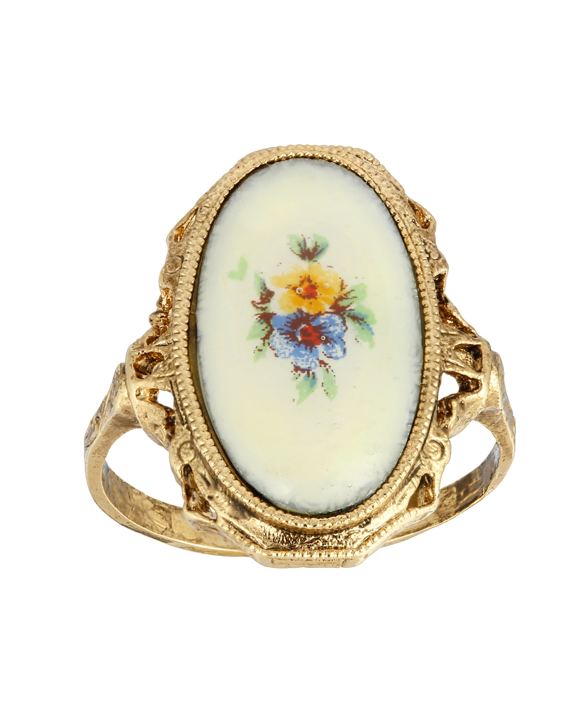 2028 Gold-tone Oval Shaped Flower Ring In Beige