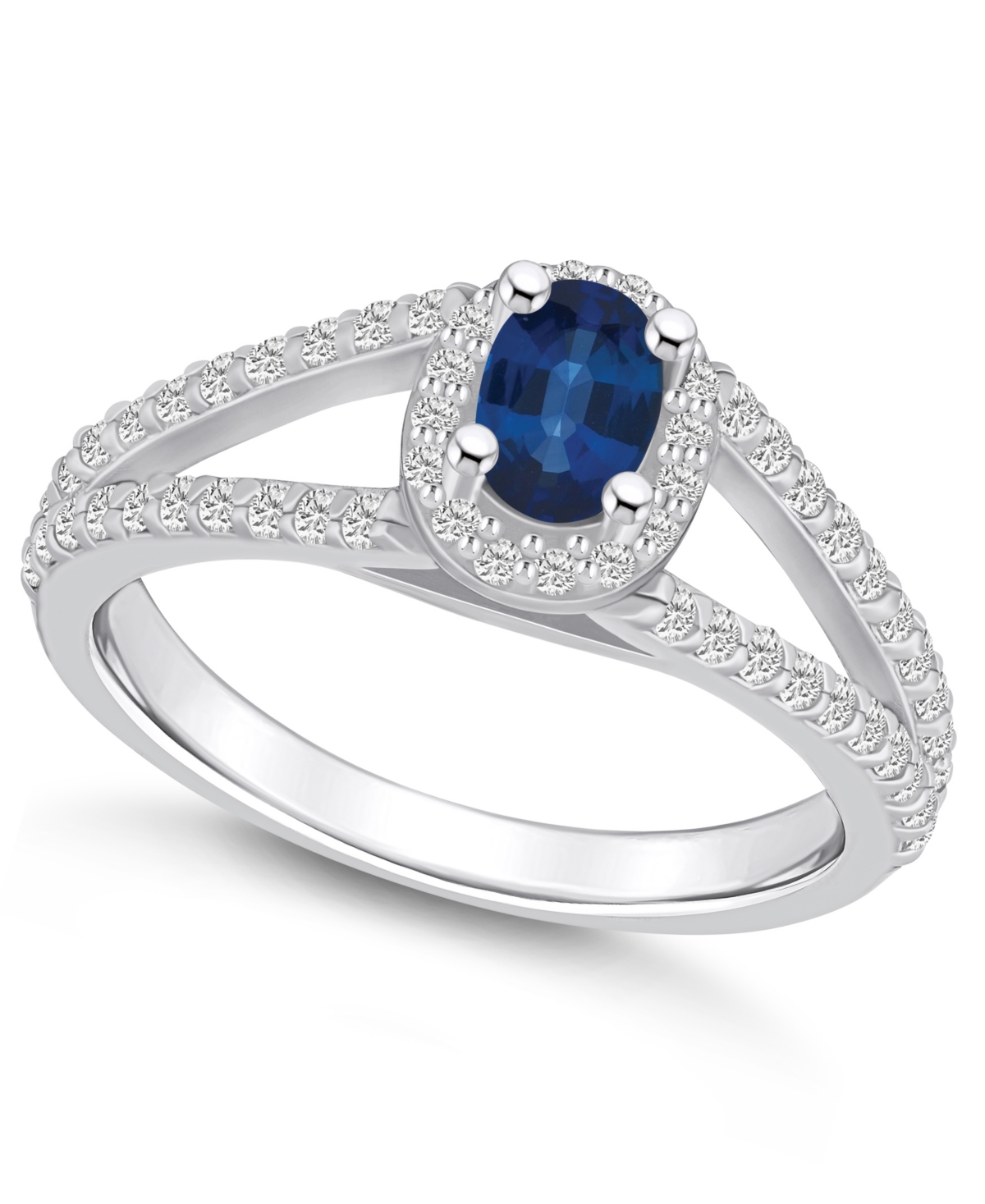 Macy's Sapphire (5/8 Ct. T.w.) And Diamond (1/2 Ct. T.w.) Halo Ring In White Gold