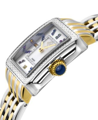 Women's Padova Gemstone Swiss Quartz Diamond Accent Two-Toned SS IPYG Stainless Steel Bracelet Watch 27mm x 30mm
