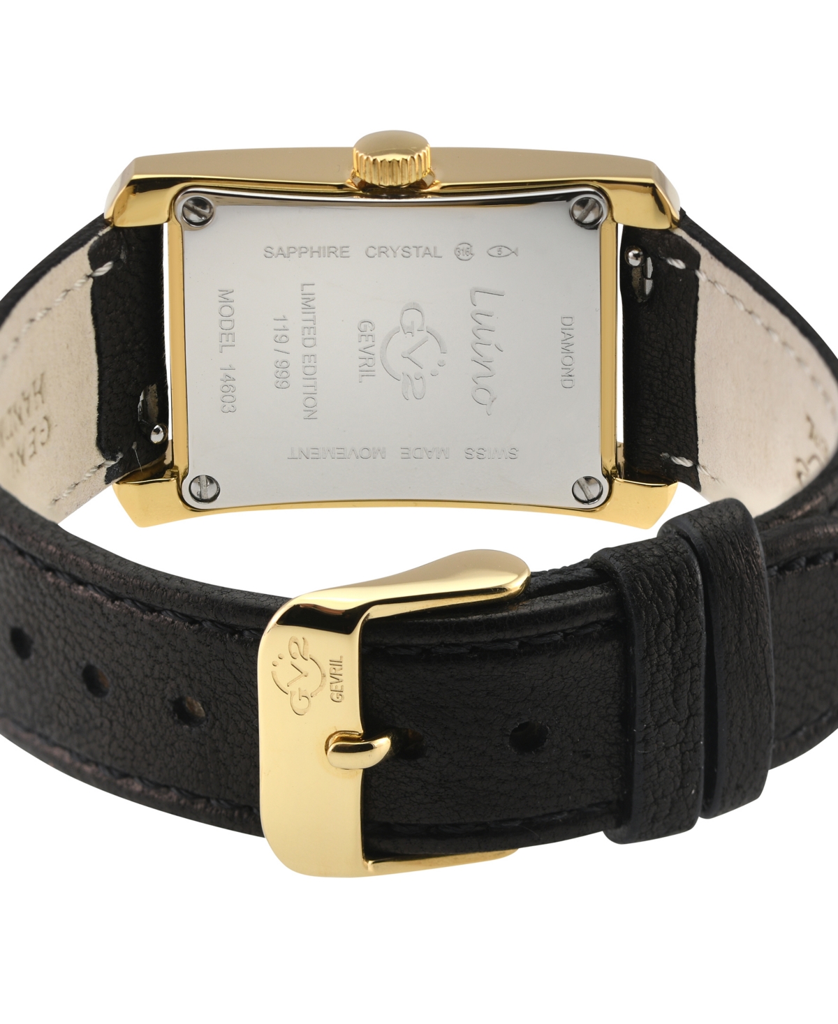 GV2 by Gevril Women's Luino Swiss Quartz Diamond Accents Black Handmade Italian Leather Strap Watch x 29mm