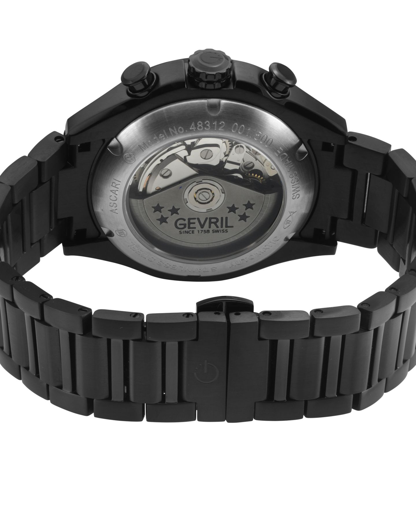 Мужские часы Gevril Swiss Made Ascari Chronograph Swiss Automatic IP Stainless Steel Bracelet Watch, цвет: Чёрный — фото 3