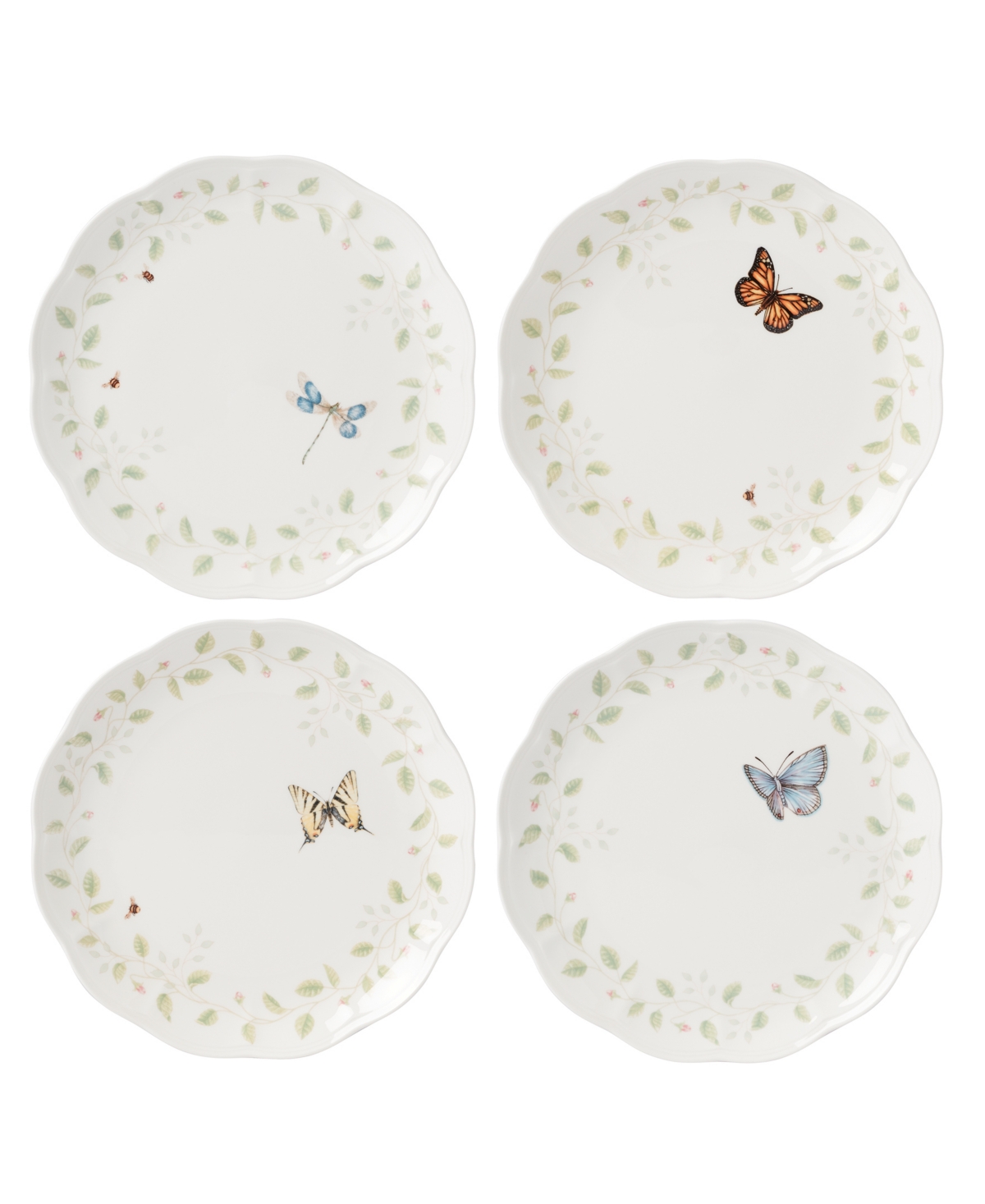 Lenox Butterfly Meadow Floral 4 Piece Dinner Plate Set, Service For 4