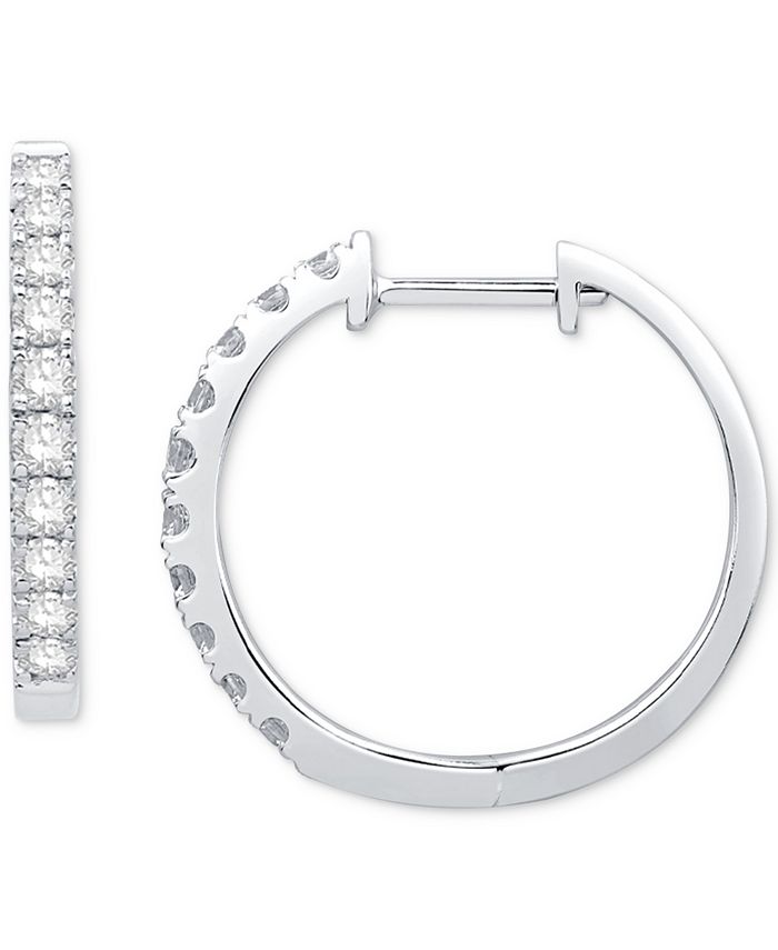 Macy's Diamond Small Hoop Earrings (1/2 ct. t.w.) in 10k White Gold