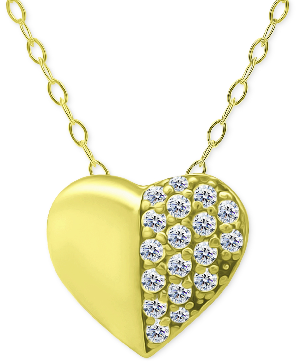 Giani Bernini Cubic Zirconia Pave Heart Pendant Necklace In 18k Gold-plated Sterling Silver, 16" + 2" Extender, Cr In Gold Over Silver