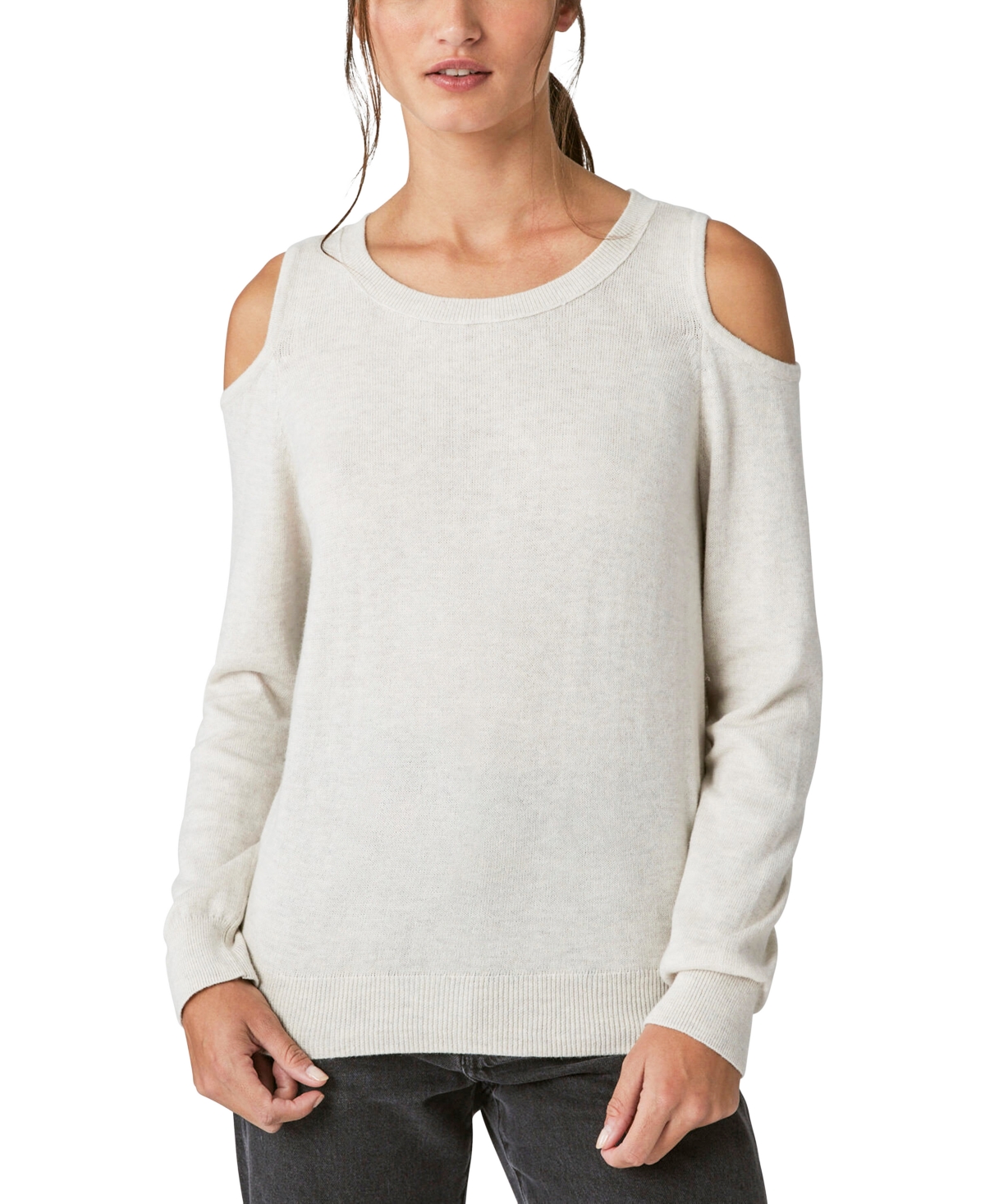 Shop Lucky Brand Women's Cold-shoulder Long-sleeve Sweater In Straw Heather