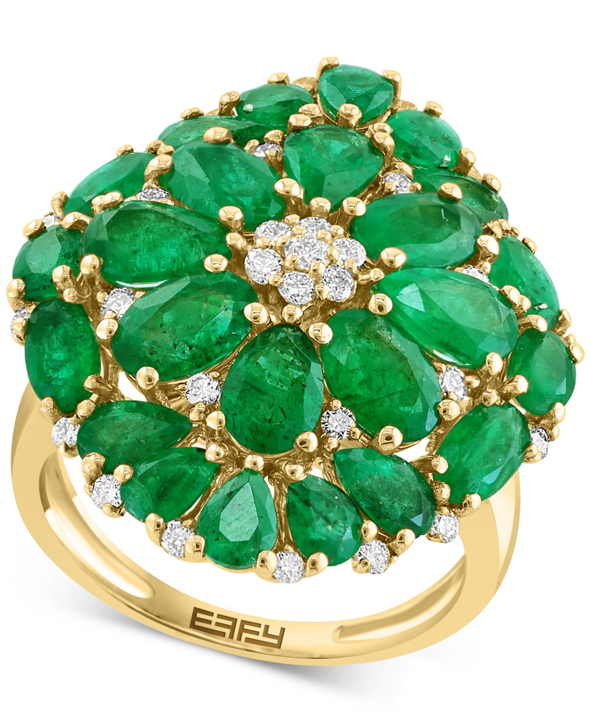 Effy Collection Effy Emerald (6-1/4 Ct. T.w.) & Diamond (3/8 Ct. T.w.) Flower Cluster Ring In 14k Yellow Gold