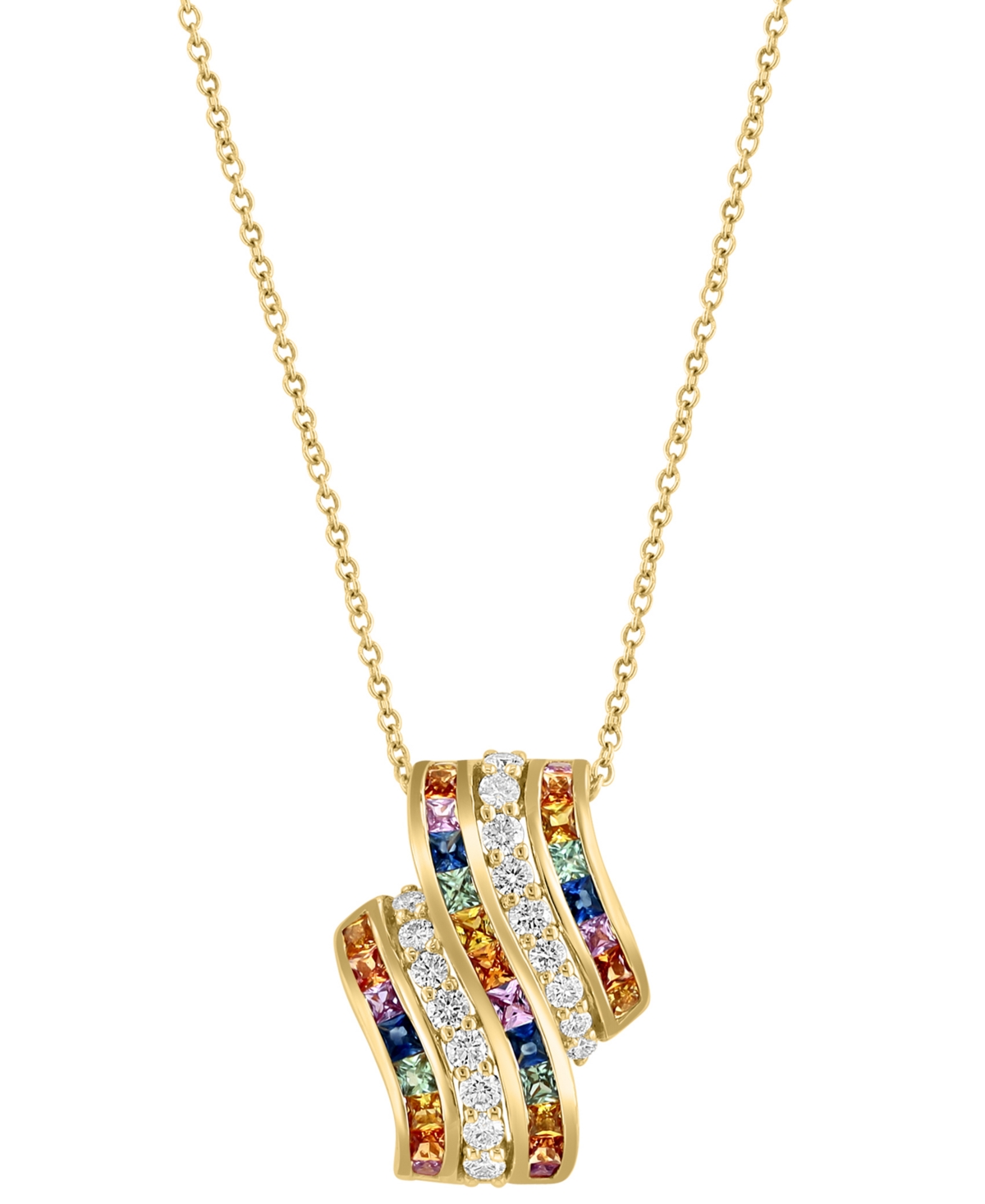 Effy Collection Effy Multi-sapphire (1-3/8 Ct. T.w.) & Diamond (3/8 Ct. T.w.) Swirl 18" Pendant Necklace In 14k Gold In Multi Sapphire