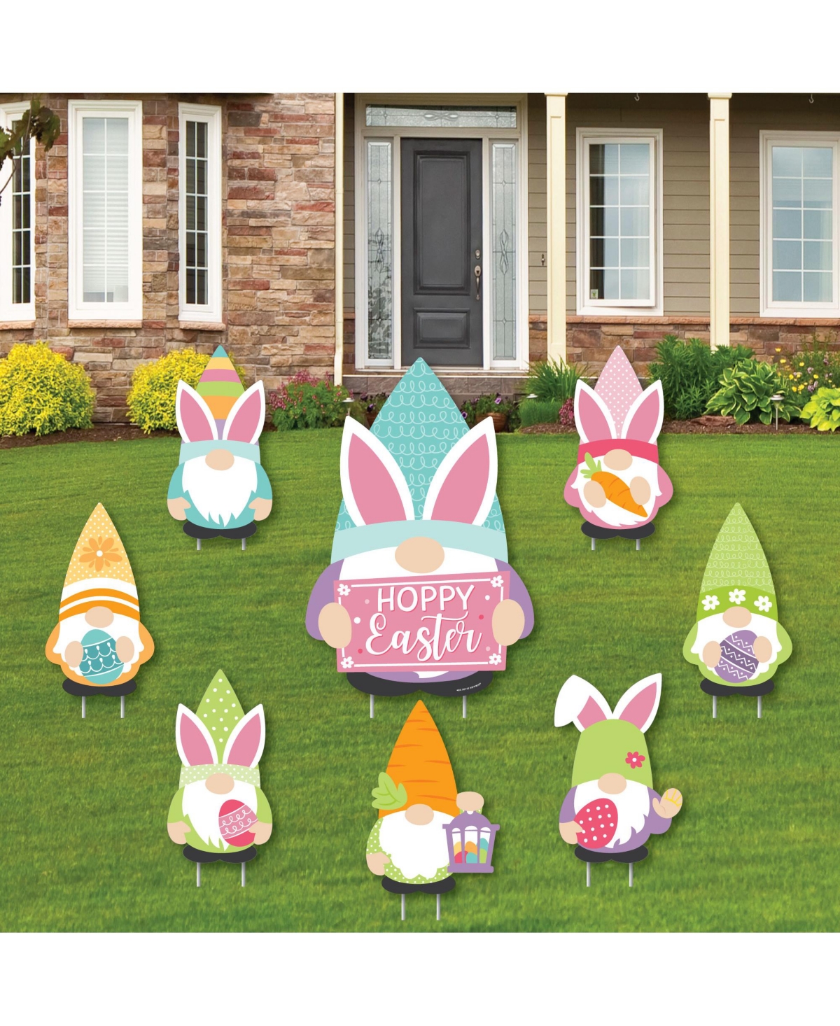 Easter Gnomes - Outdoor Lawn Decor - Spring Bunny Party Yard Signs - Set of 8