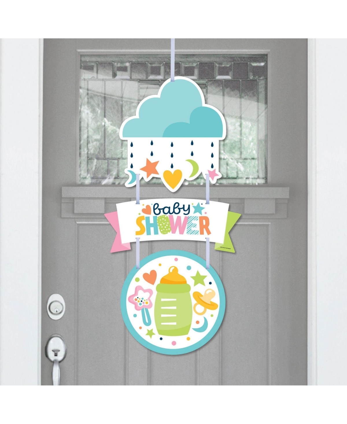 Colorful Baby Shower - Gender Neutral Party Outdoor Front Door Decor - 3 Pc Sign