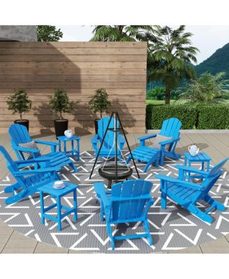 12 Piece Set Outdoor Folding Adirondack Chairs with Ottoman Side Table