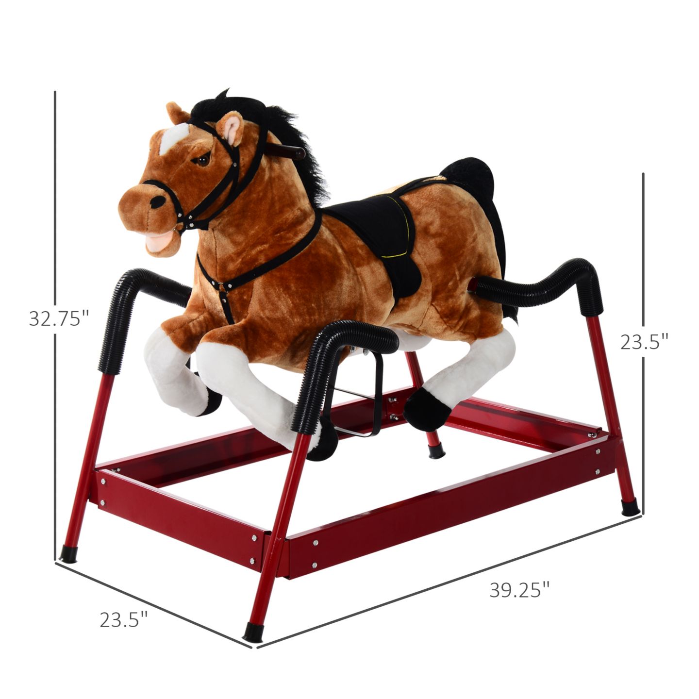 Детская мягкая игрушка Qaba Plush Spring Rocking Horse with Realistic Sounds, 39.25"L x 23.5"W x 32.75"H, 132 lb. Capacity, Ages 3+ — фото 3