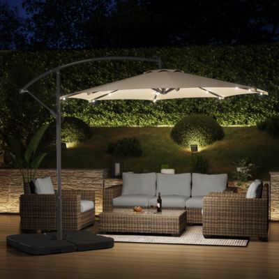 10 Ft Outdoor Solar LED Cantilever Umbrella with Base Weights