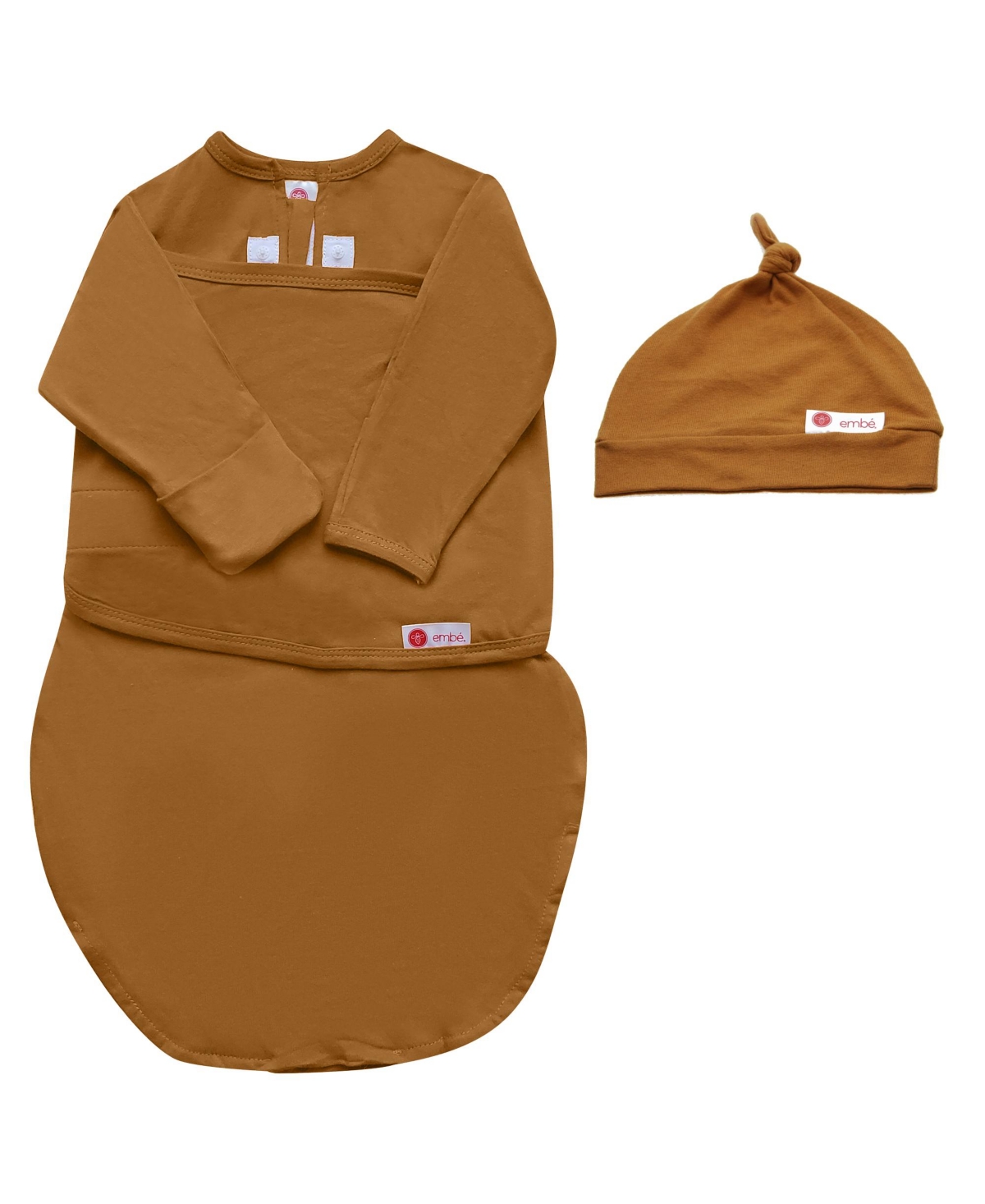 Embe Babies'  Infant Hat And Long Sleeve Swaddle Sack Bundle In Sand