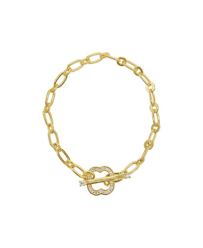 ADORNIA Women's 14K Gold-Tone Plated Crystal Clover Toggle Bracelet ...