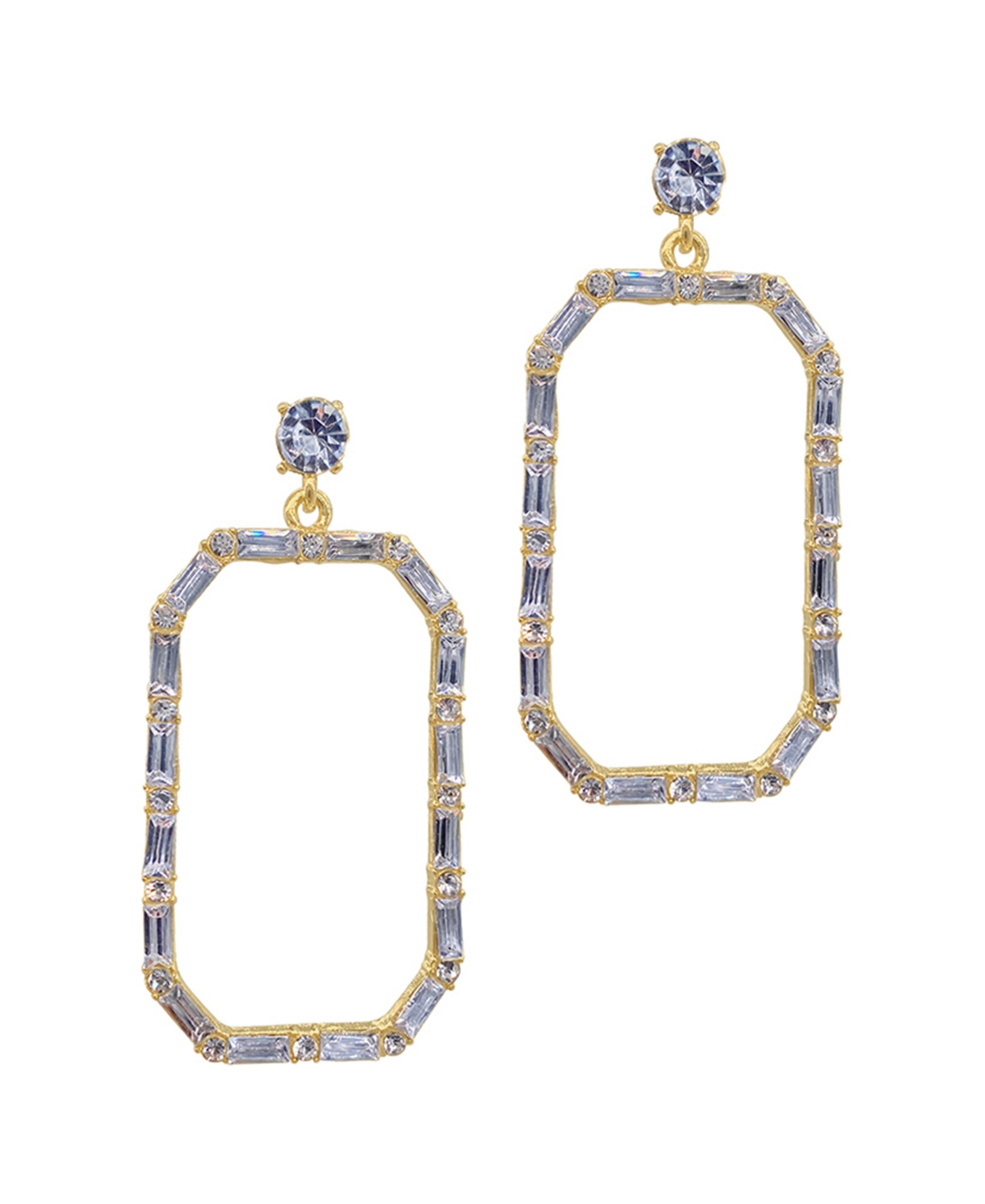 Adornia 14K Gold-Tone Plated Crysta Baguette Lined Open Drop Earrings