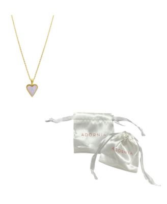  White Mother of Imitation Pearl Heart Adjustable Gold-Tone Pendant Necklace
