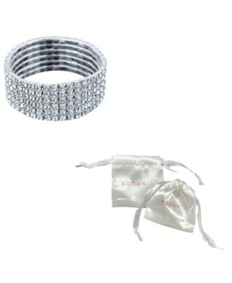  Rhodium Plated Stretch Wide Crystal Bracelet