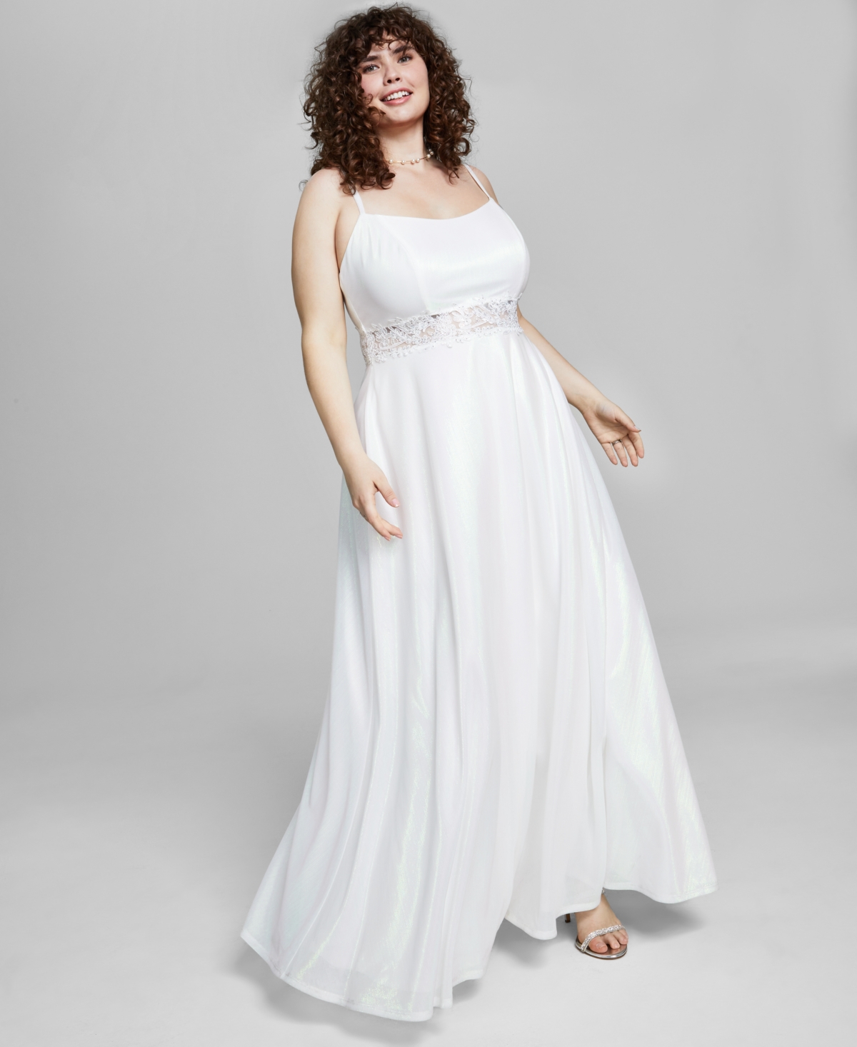 City Studios Trendy Plus Size Metallic Sleeveless Gown