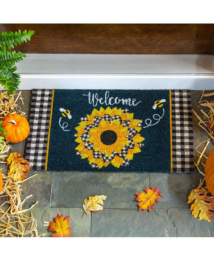 Evergreen Sunflower with Checks Coir Mat & Reviews Rugs Macy's