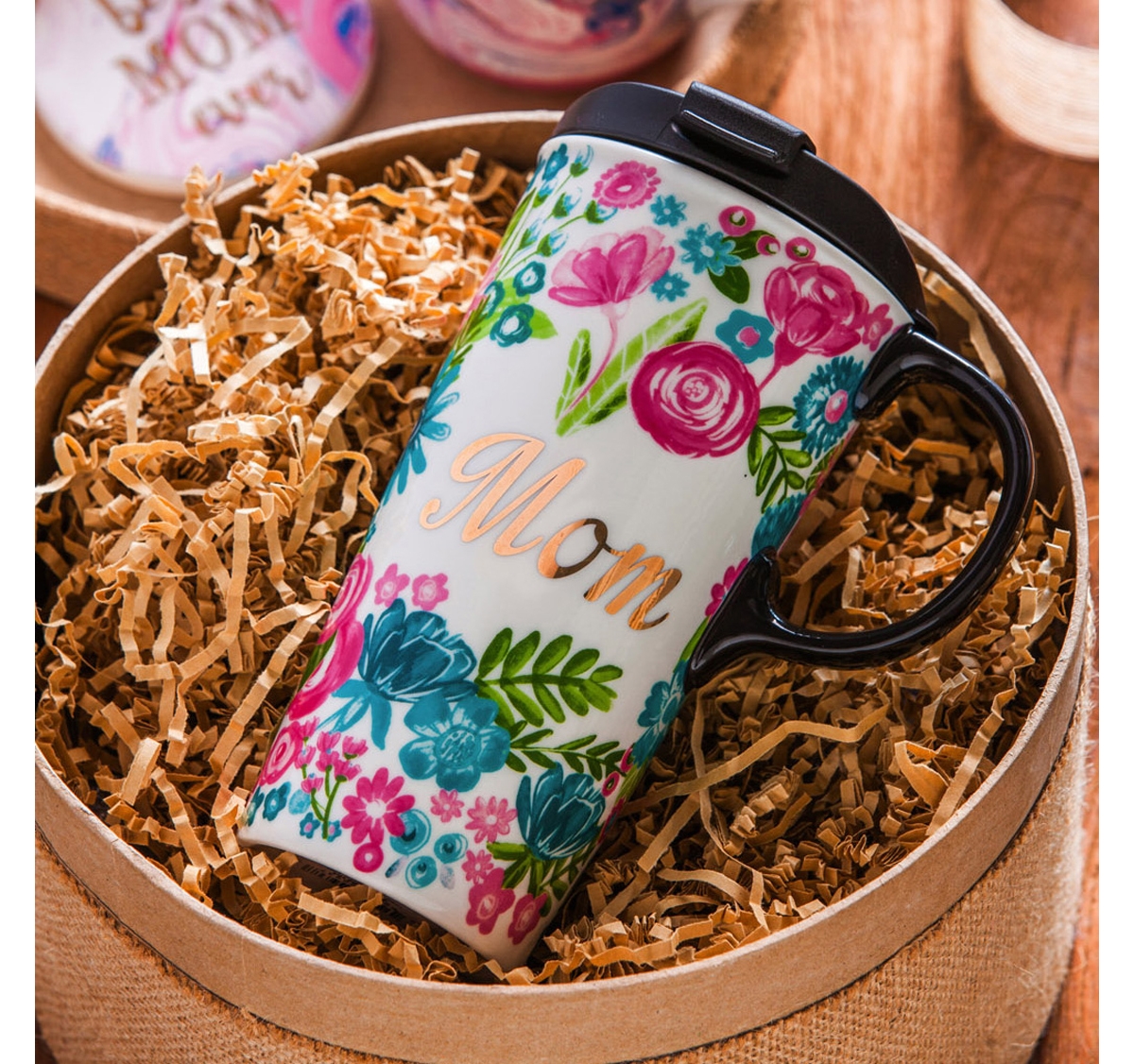 Evergreen Beautiful Mom Metallic Ceramic Travel Cup with Lid - 5 x 4 x 7 Inches