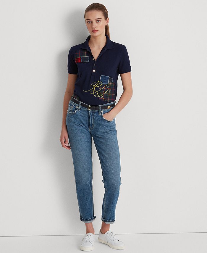 Lauren Ralph Lauren Plus Size Patchwork Pique Polo Shirt Women's : 3X