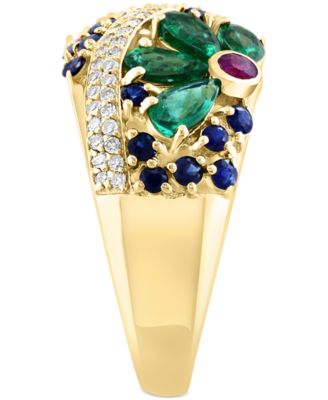 EFFY&reg; Multi-Gemstone (2-3/4 ct. t.w.) & Diamond (1/4 ct. t.w.) Flower Openwork Ring in 14k Gold