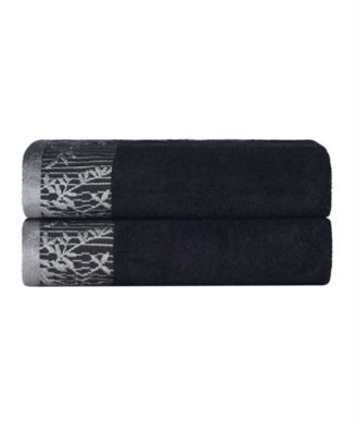 Wisteria Floral Embroidered Jacquard Border Cotton 2 Pieces Bath Towel Set