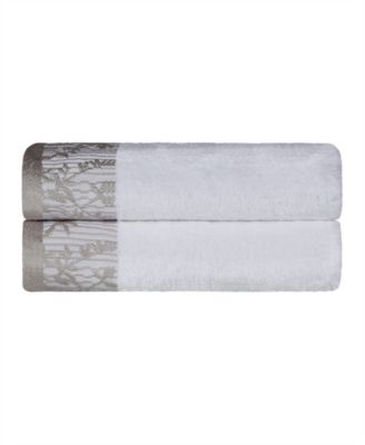 Wisteria Floral Embroidered Jacquard Border Cotton 2 Pieces Bath Towel Set