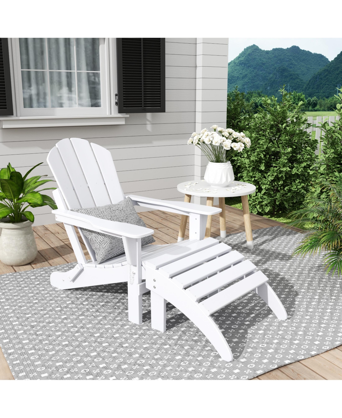WestinTrends Classic Folding Adirondack Chair with Footrest Ottoman Set