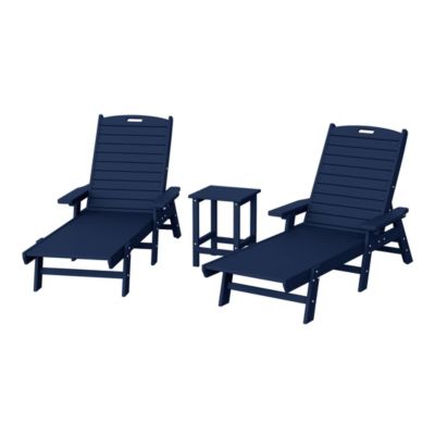 3 Pieces Set Poly Adirondack Outdoor Chaise Lounges with Side Table