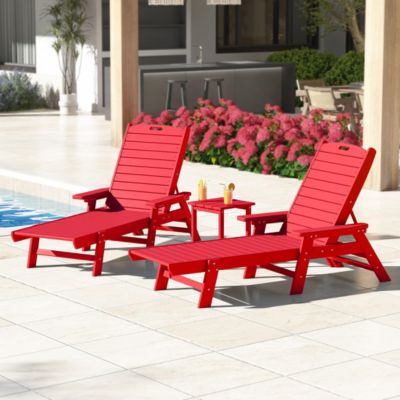 3 Pieces Set Poly Adirondack Outdoor Chaise Lounges with Side Table