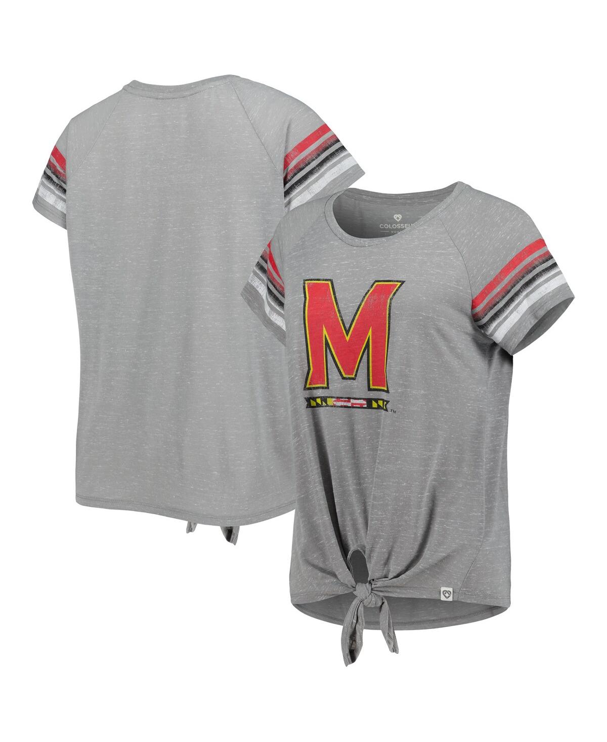 Colosseum Women's  Heathered Gray Maryland Terrapins Boo You Raglan Knotted T-shirt