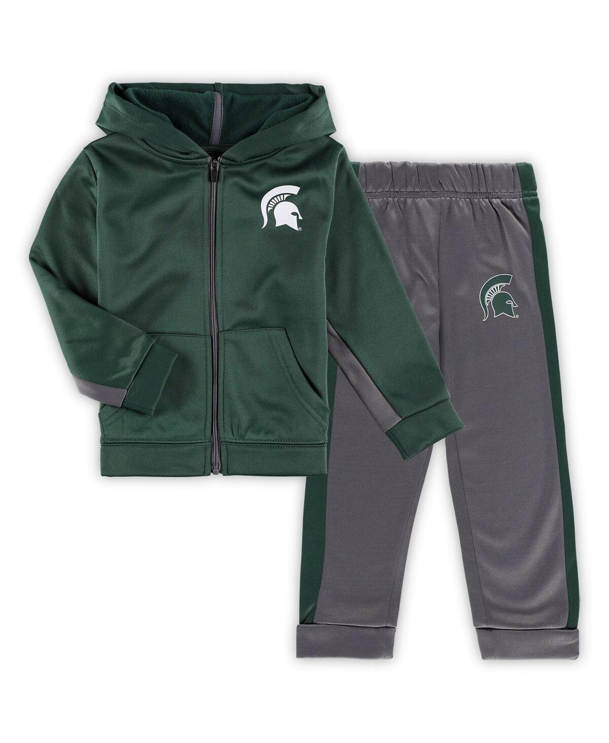 Colosseum Babies' Toddler Boys  Green, Gray Michigan State Spartans Shark Full-zip Hoodie Jacket And Pants Se In Green,gray