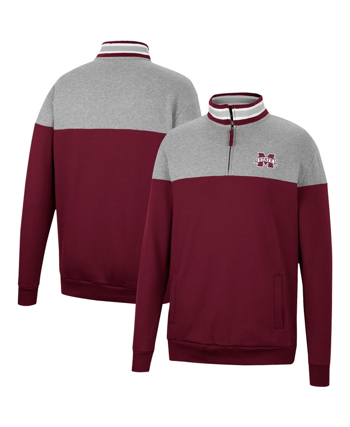 Colosseum Men's  Heathered Gray, Maroon Mississippi State Bulldogs Be The Ball Quarter-zip Top In Heathered Gray,maroon