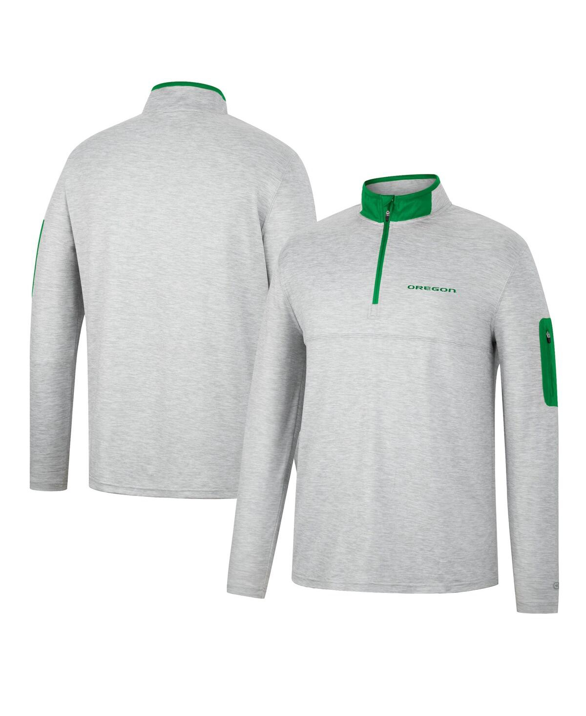 Colosseum Men's  Heathered Gray, Green Oregon Ducks Country Club Windshirt Quarter-zip Jacket In Heathered Gray,green