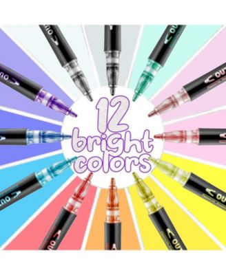 Double Line Outline Markers - 12 Dual Colored Outline Pens Self-Outline Metallic Markers