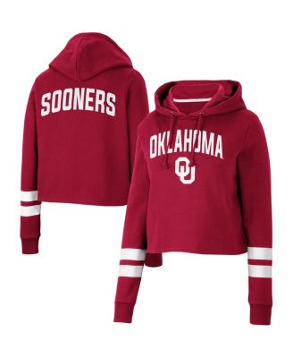 Women's Crimson Oklahoma Sooners Throwback Stripe Cropped Pullover Hoodie