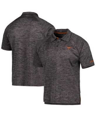 Men's Heather Black Texas Longhorns Down Swing Raglan Polo Shirt