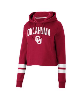 Women's Crimson Oklahoma Sooners Throwback Stripe Cropped Pullover Hoodie