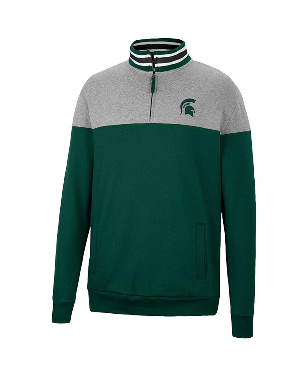 Colosseum Men's  Green, Heather Gray Michigan State Spartans Be The Ball Quarter-zip Top In Green,heather Gray