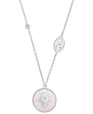 Macy's - Mother-of-Pearl (10mm) & Diamond Accent Hamsa Hand & Evil Eye Pendant Necklace in 14k Gold-Plated Sterling Silver, 16" + 2" extender (Also available in Sterling Silver)
