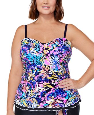 Island Escape - Plus Size Printed Mariposa Lettuce-Edge Underwire Bandini Swim Top