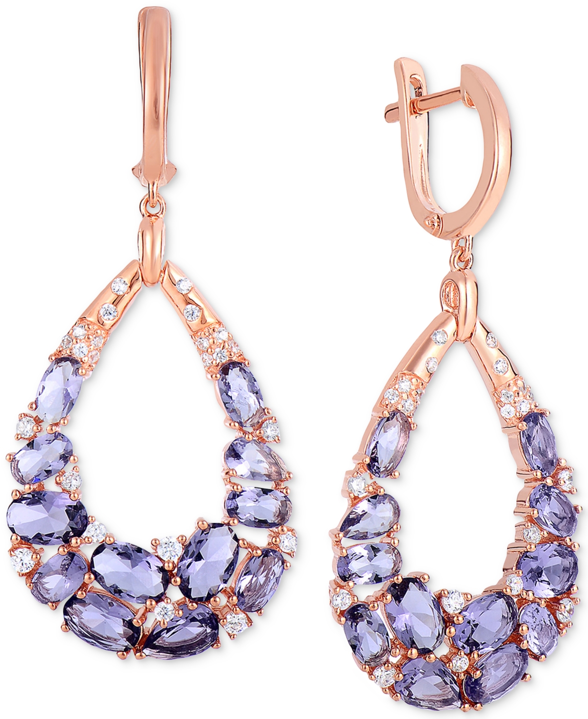 Macy's Purple & White Cubic Zirconia Teardrop Drop Earrings In 14k Rose Gold-plated Sterling Silver In Rose Gold Over Silver